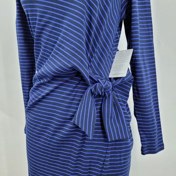 Melloday Women's Blue Black Stripe Long Sleeve Mid Length Dress Size S NWT - Picture 6 of 10